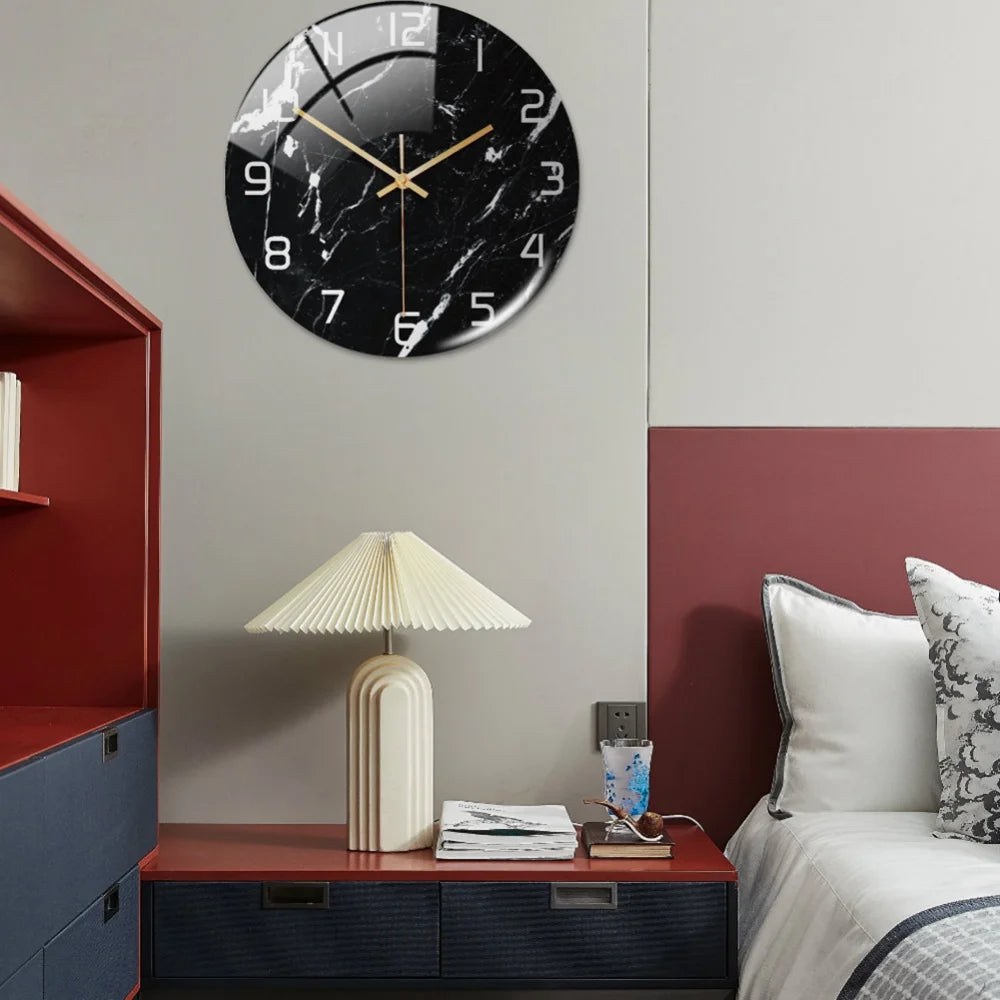 Luxury 3D Acrylic Black Gold Marble Pattern Wall Clock