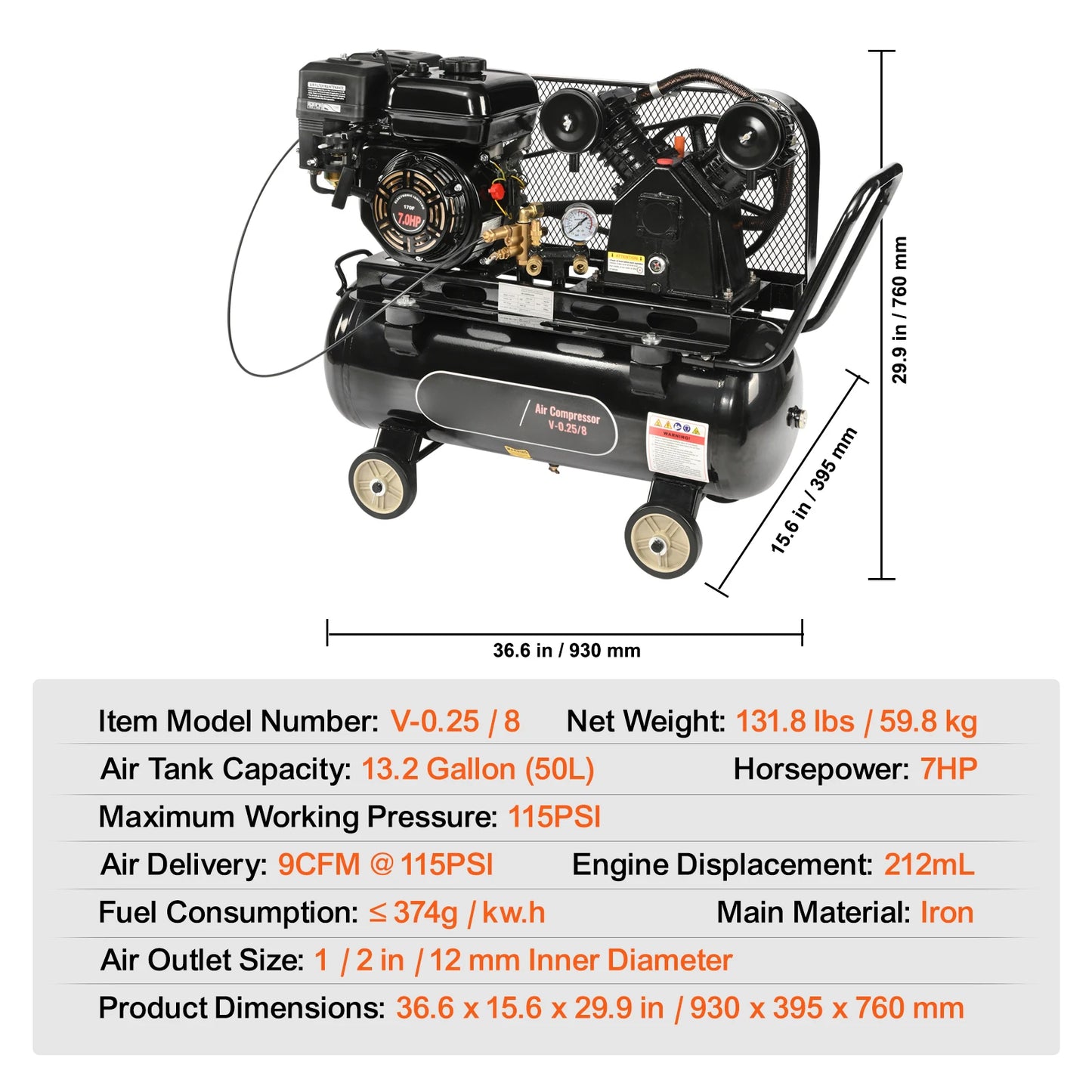 Gas Power Air Compressor 115PSI