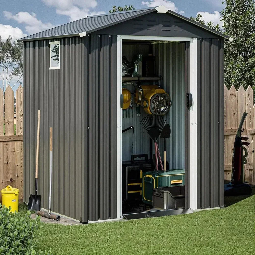 6x4 Outdoor Metal Storage Shed with Lockable Double Doors