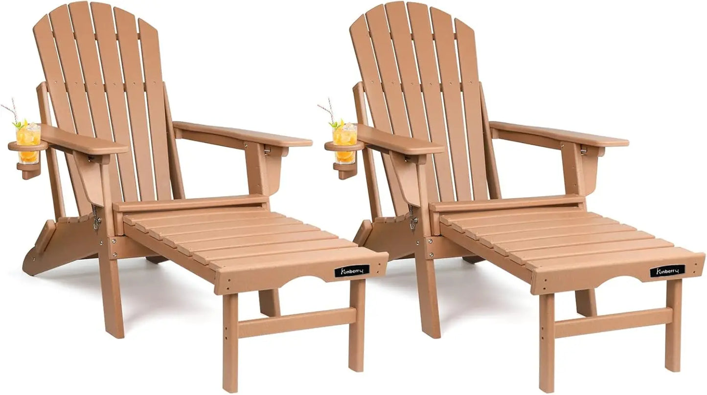 Folding Adirondack Chairs Set of 2 with Retractable Ottoman