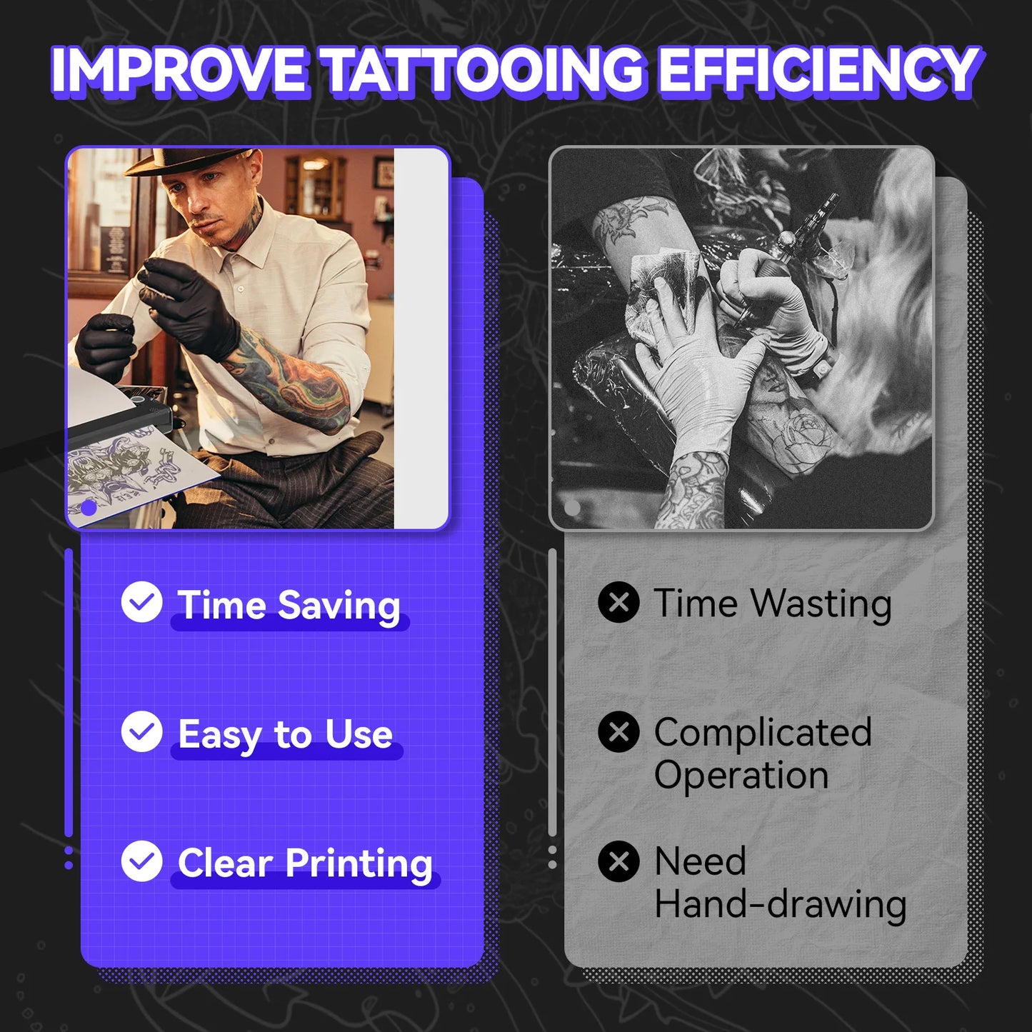 Wireless Thermal Tattoo Machine with 5pcs Free Transfer Paper