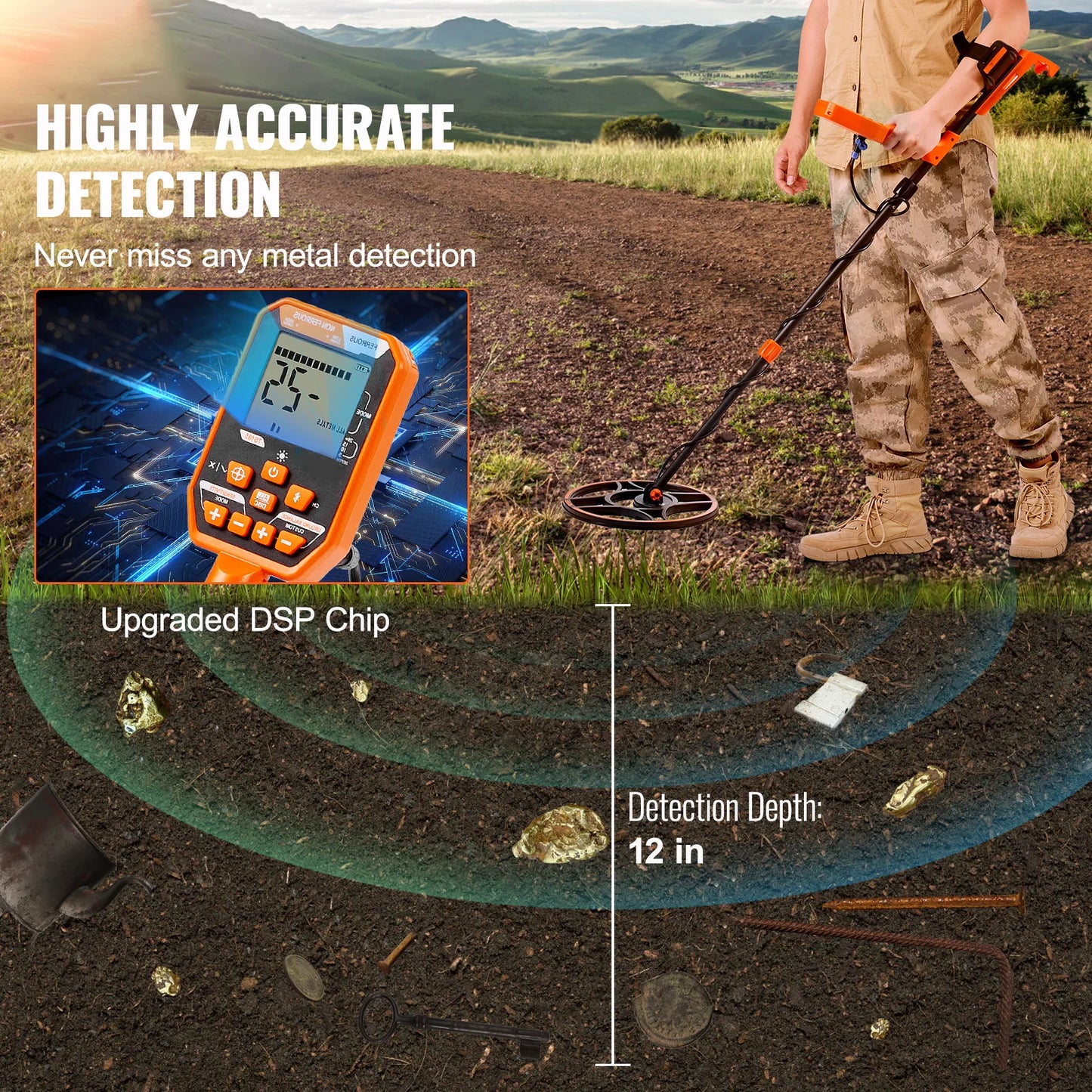 Rechargeable Metal Detector 12"