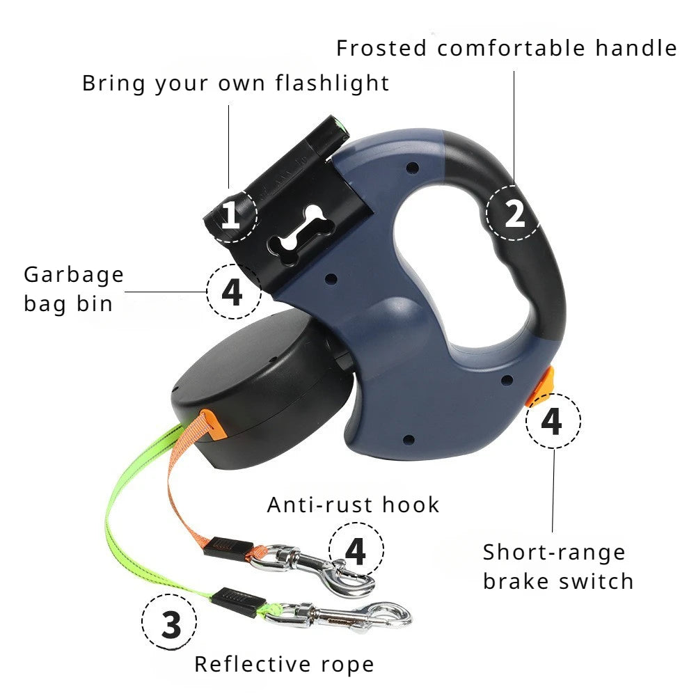 Automatic retractable leash with flashlight