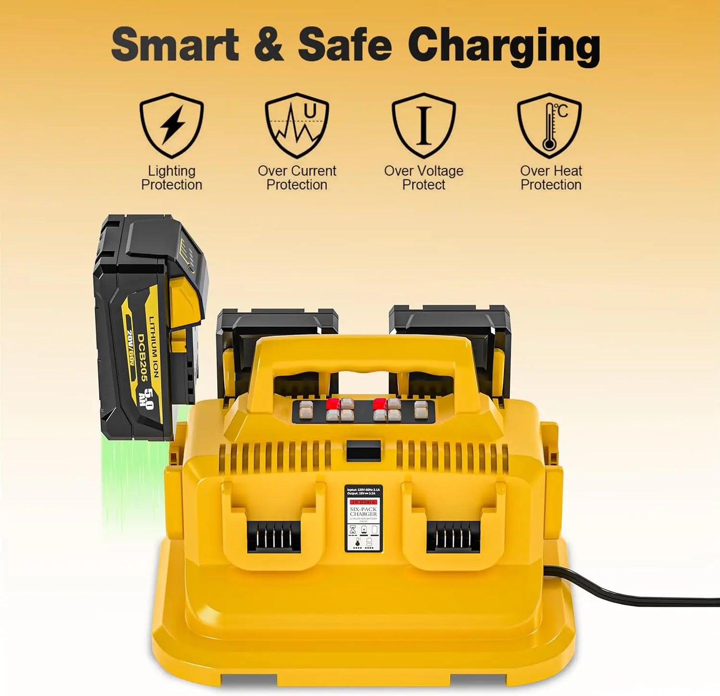 6-Ports for Dewalt Battery Charger, 20V/60Vr,Compatible with DCB200,DCB203,DCB204