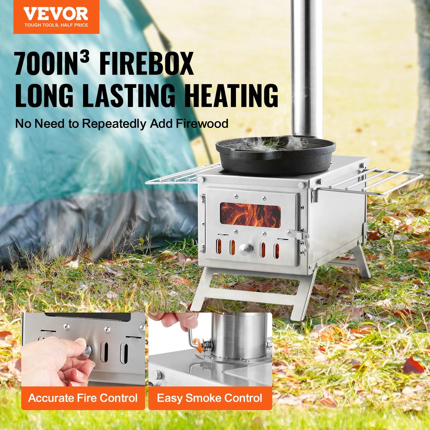 80 in Stainless Steel Camping Tent Stove