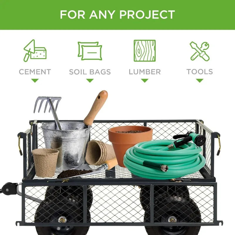 Wagon for Lawn, 400lb Capacity, Removable Sides