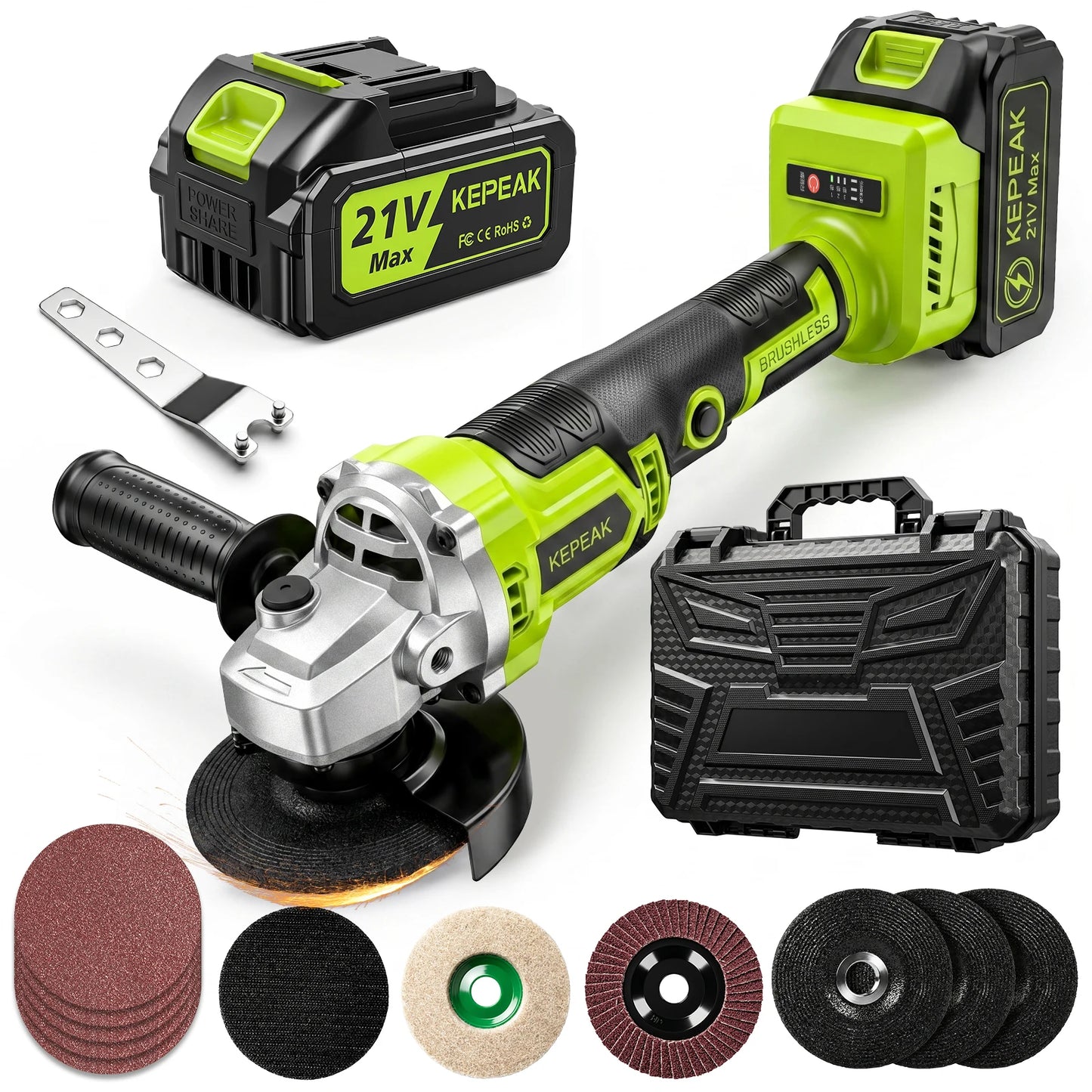 21V Cordless Angle Grinder 3 Speed 10000RPM