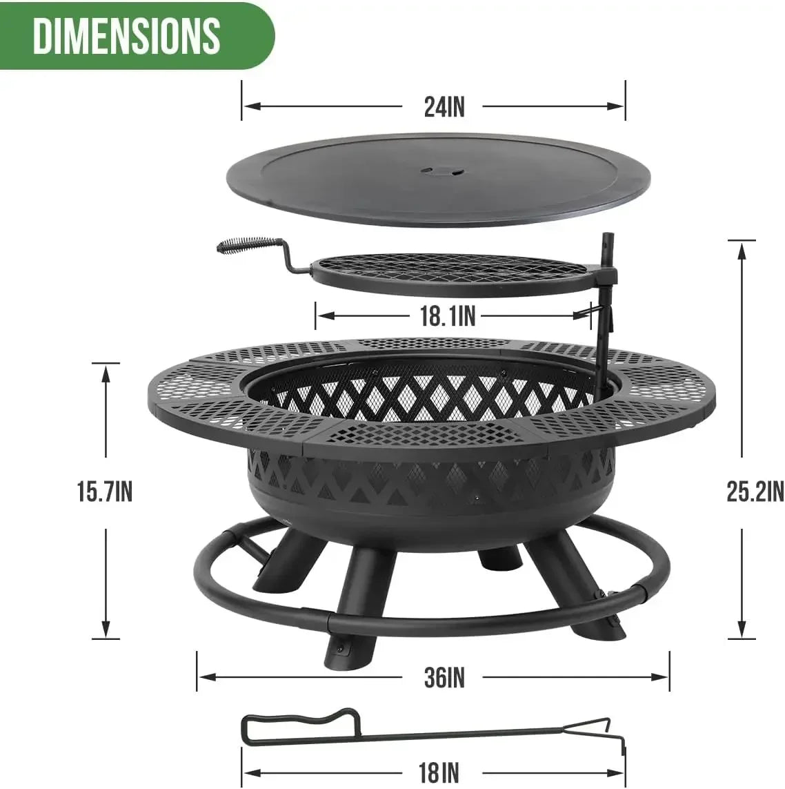 36 Inch Fire Pit with Grill,Wood Burning