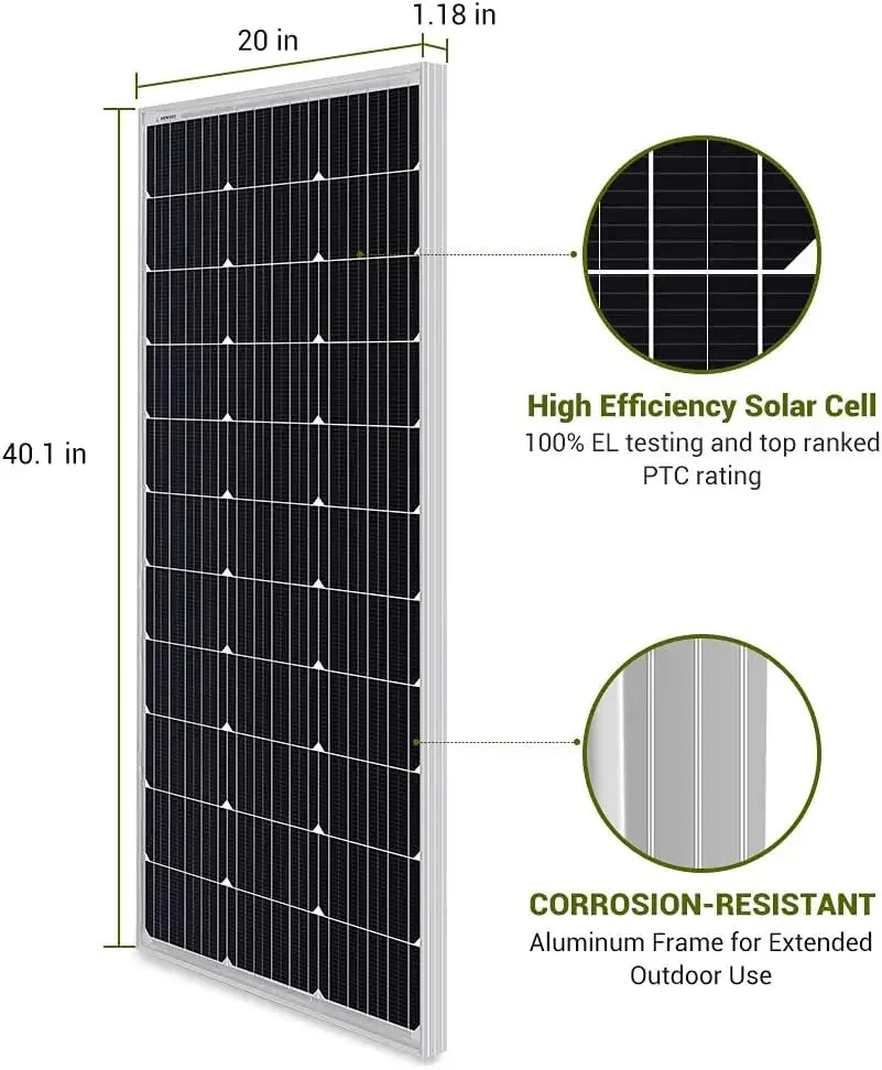 2pcs 100W 12V 10BB Cell Monocrystalline Solar Panel