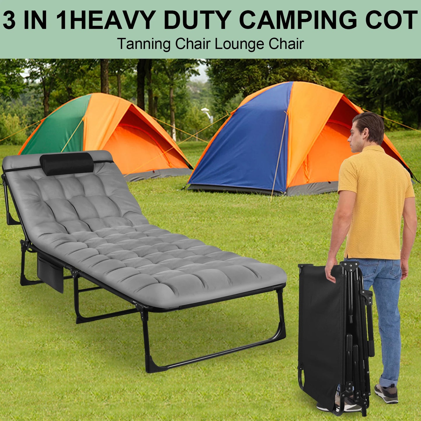 Portable Folding Camping Cot/ /Reclining Lounge Chair