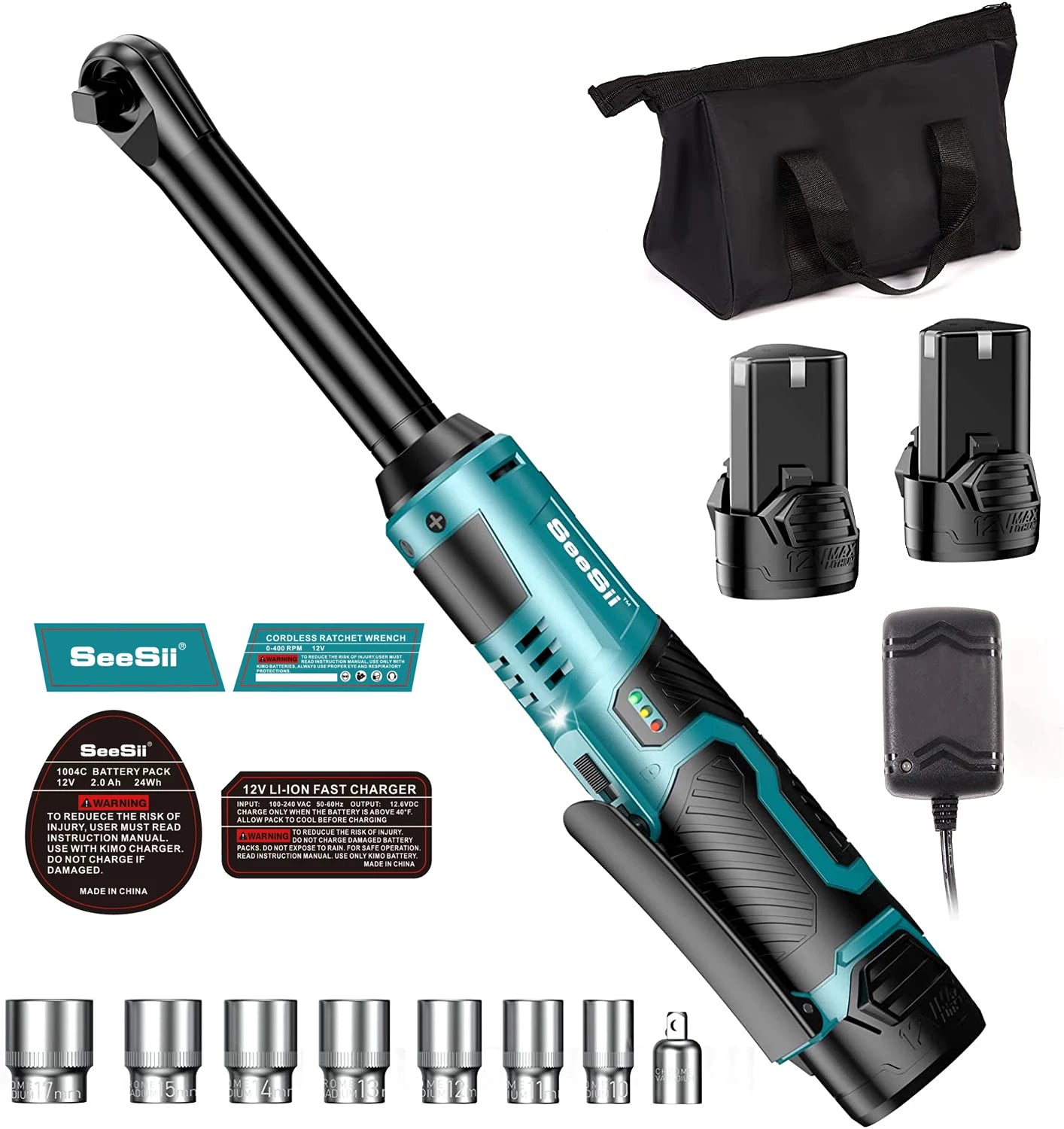 3/8" Long Neck Cordless Ratchet Wrench 2x2.0Ah Batteries