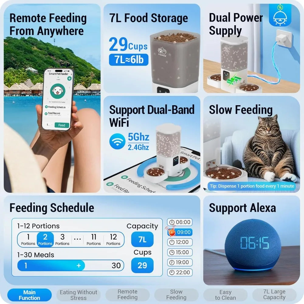 Automatic Cat Feeder with Slow Feed for 2 Cats