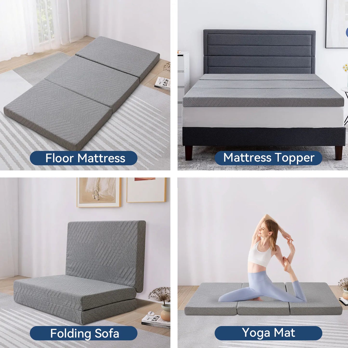 4 Inch Foldable Memory Foam Mattress with Bag
