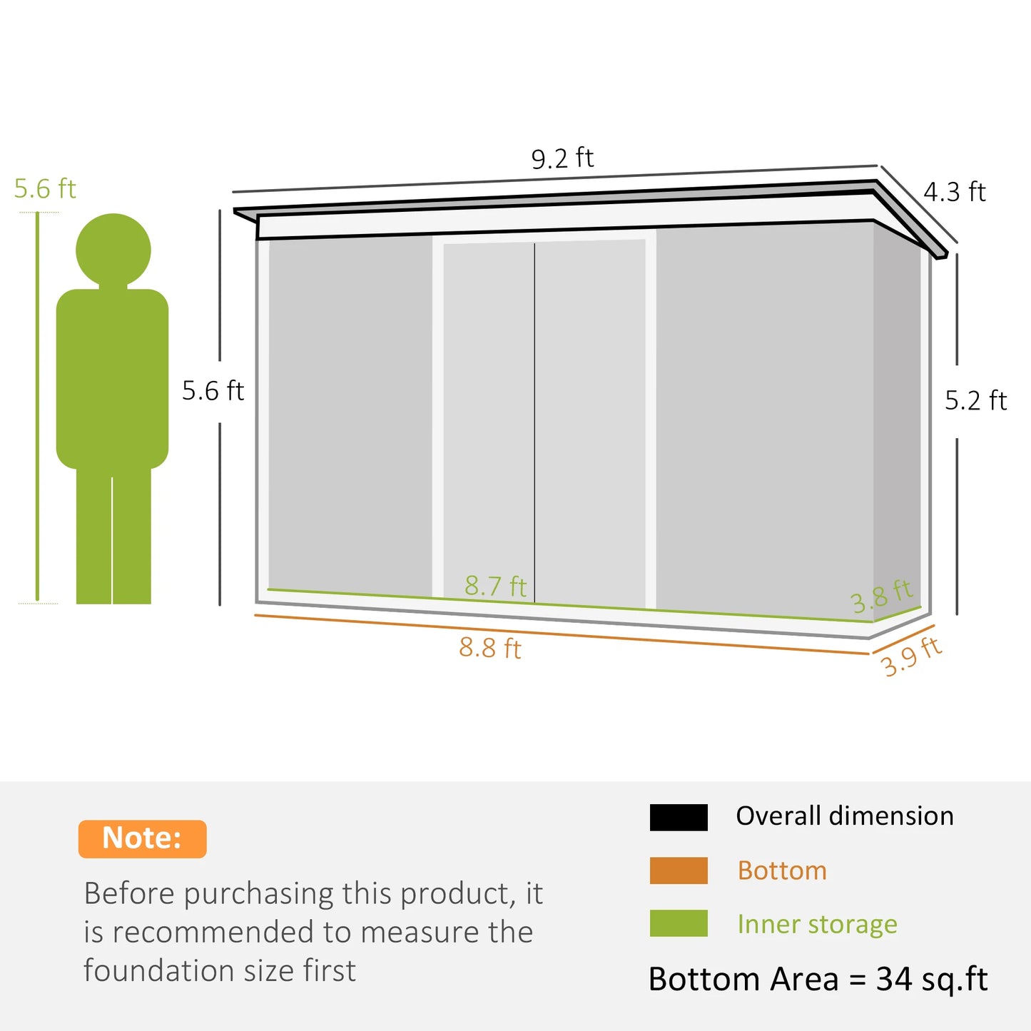 9' X 4' Metal Outdoor Storage Shed with Lockable Doors