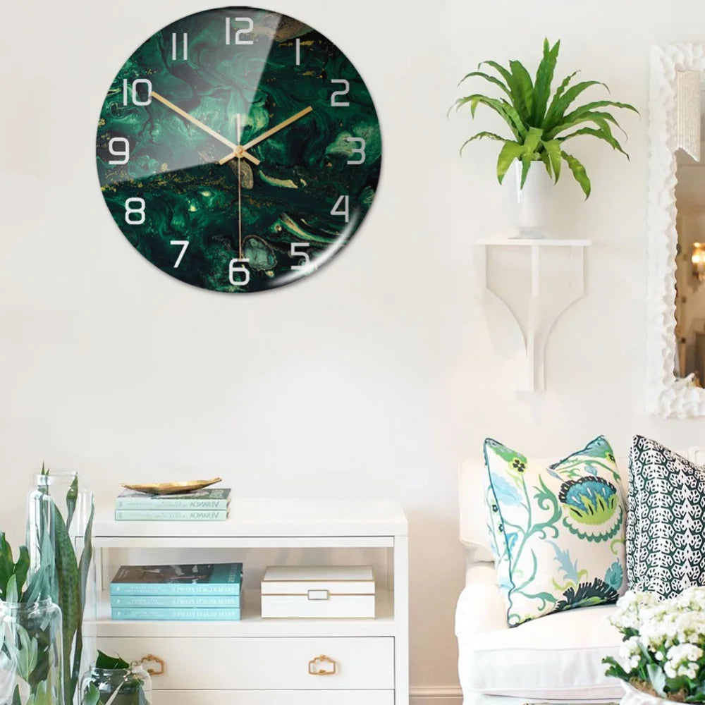 Luxury 3D Acrylic Black Gold Marble Pattern Wall Clock