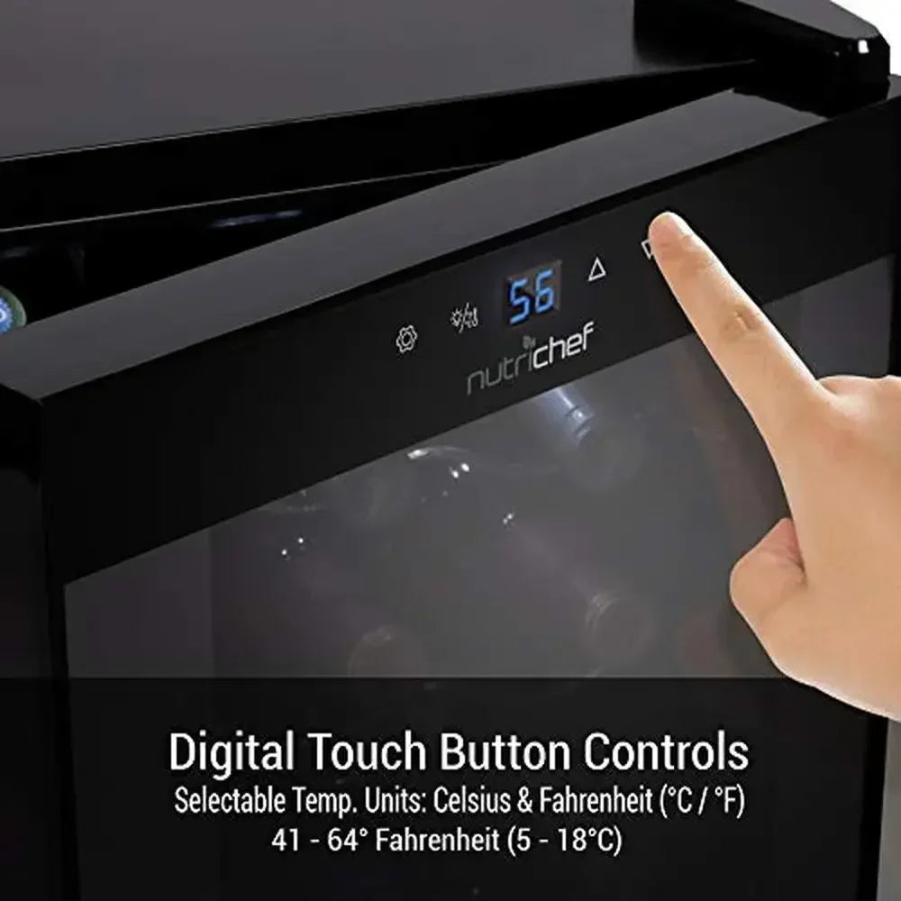 Wine Cooler Refrigerator 18-Bottle Fridge Air-Tight Glass Door Touch Screen Temperature Control Freestanding Easy Access Compact