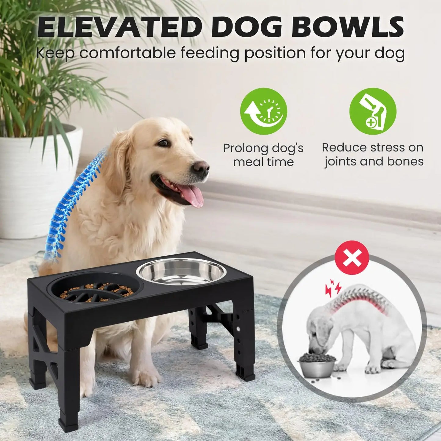 Elevated Dog Bowls - 5 Adjustable Heights