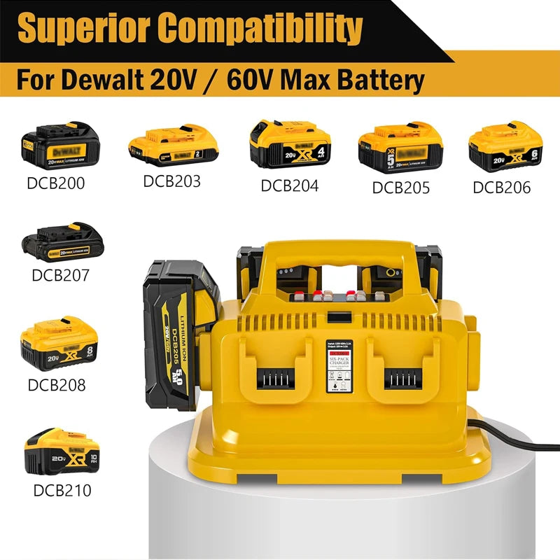 6-Ports for Dewalt Battery Charger, 20V/60Vr,Compatible with DCB200,DCB203,DCB204