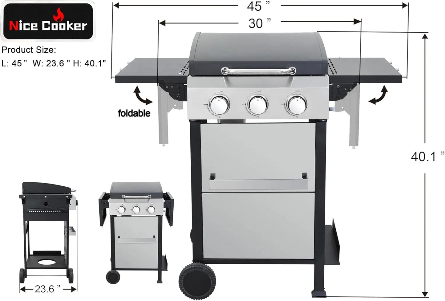 3-Burner Flat Top Propane Gas Grill