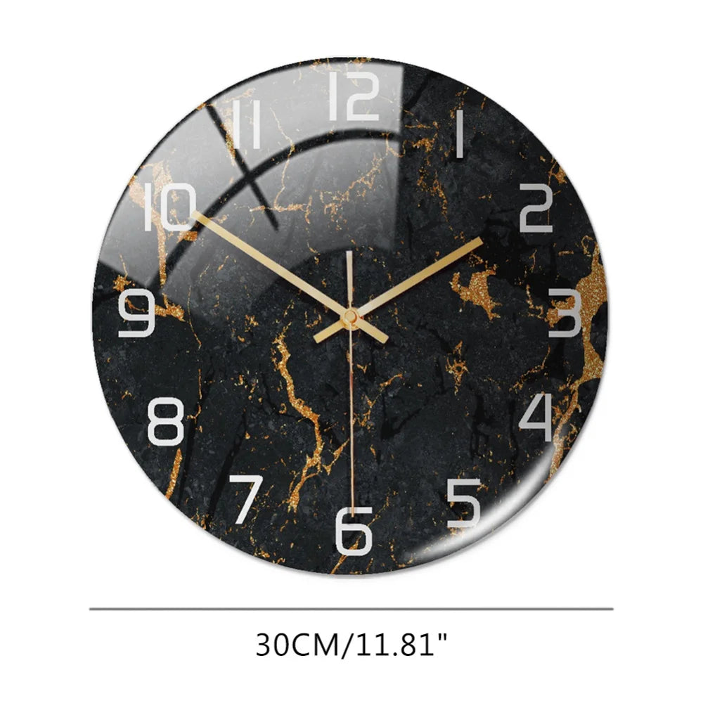 Luxury 3D Acrylic Black Gold Marble Pattern Wall Clock