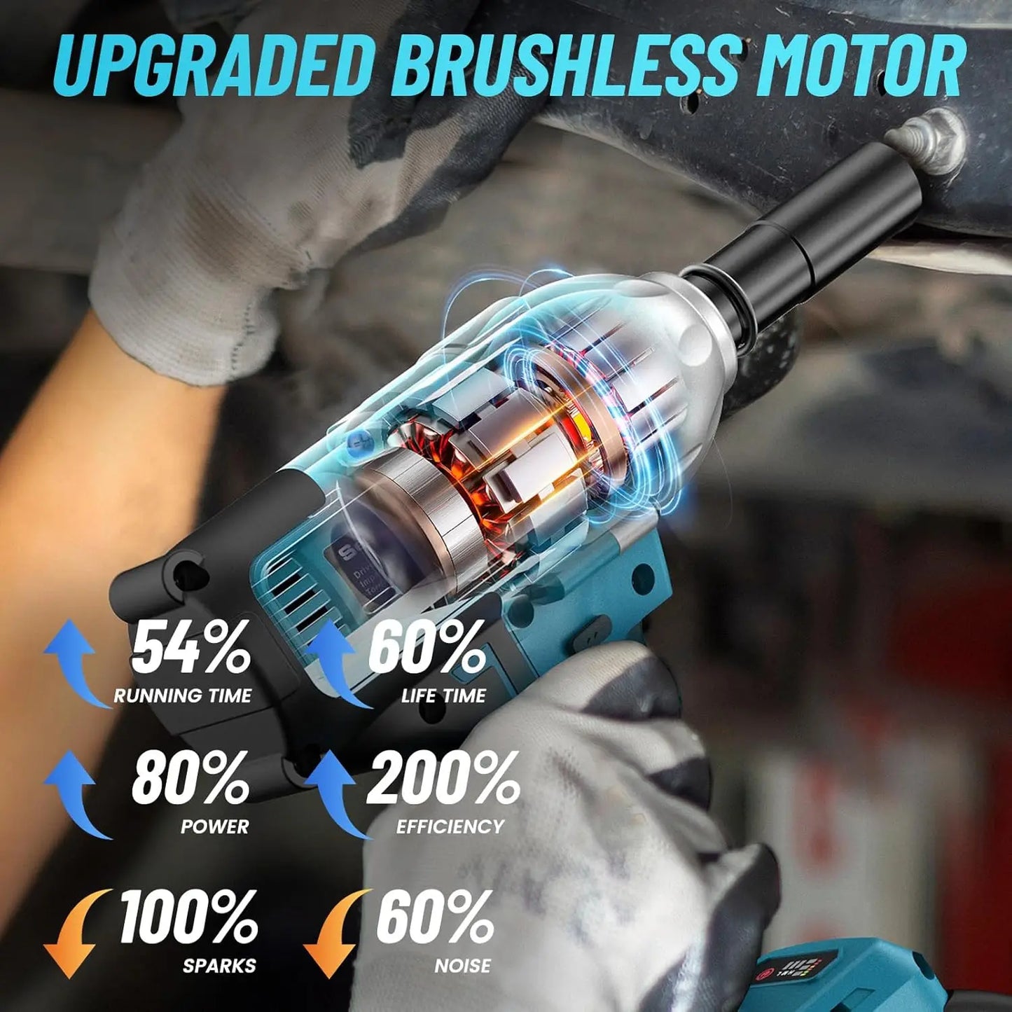Cordless Electric Impact Wrench 1/2 inch, 665Ft-lbs(900N.m)
