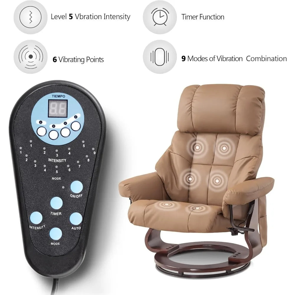 Swivel Recliner Chair with Ottoman and Vibration Massage