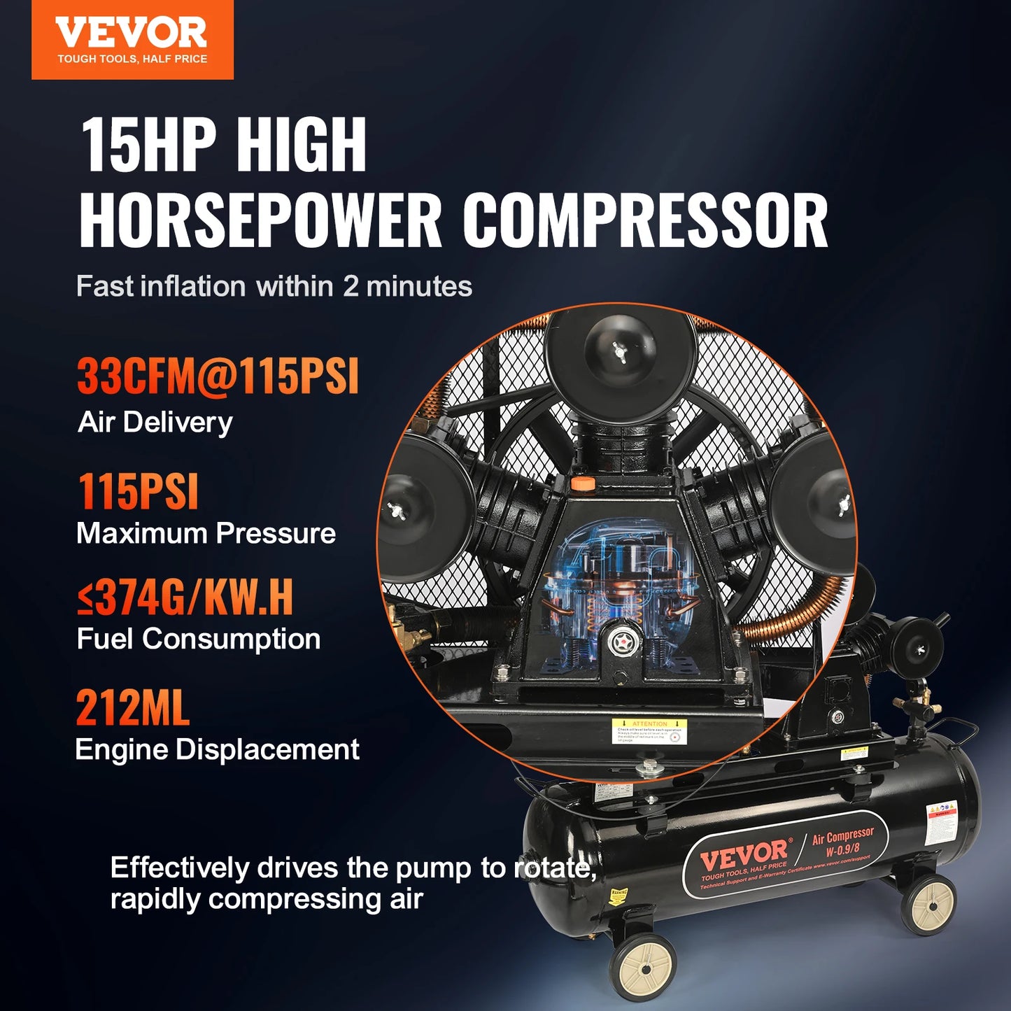 7HP/15HP Gas Power Air Compressor 10/20/30 Gallon