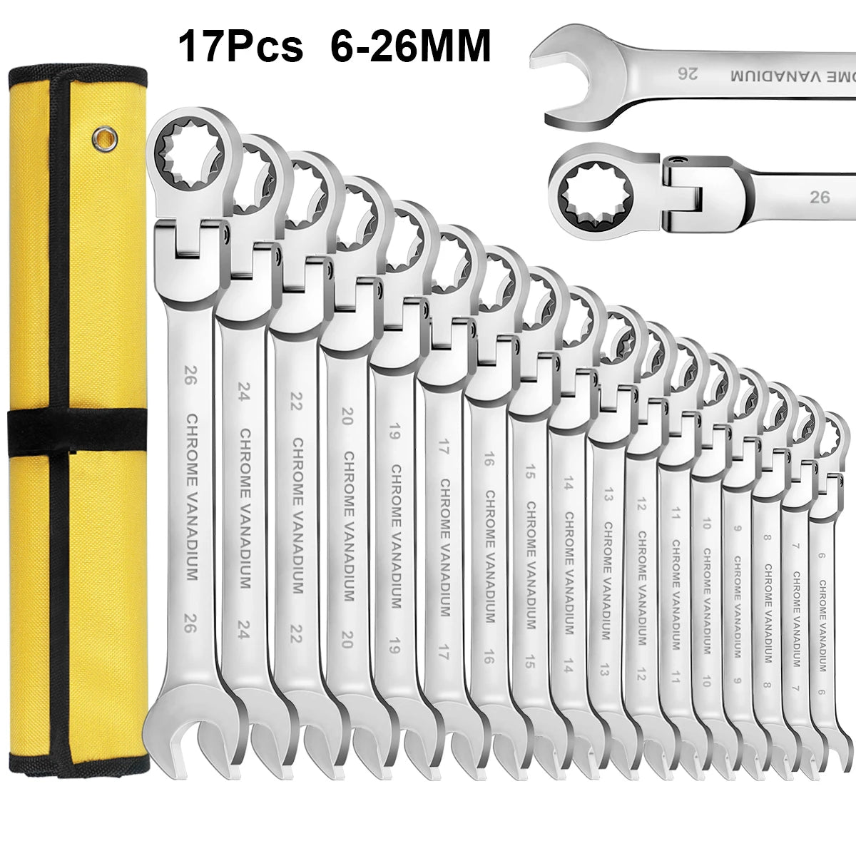 Metric Flex-Head Ratchet Wrench Set