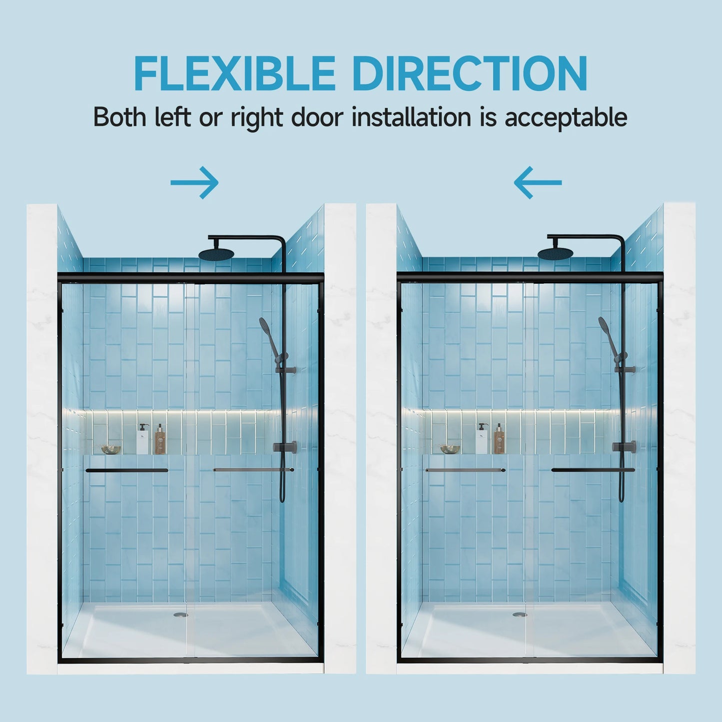 60" W x 72" H Matte Black Aluminum Frame Double Sliding Shower Door