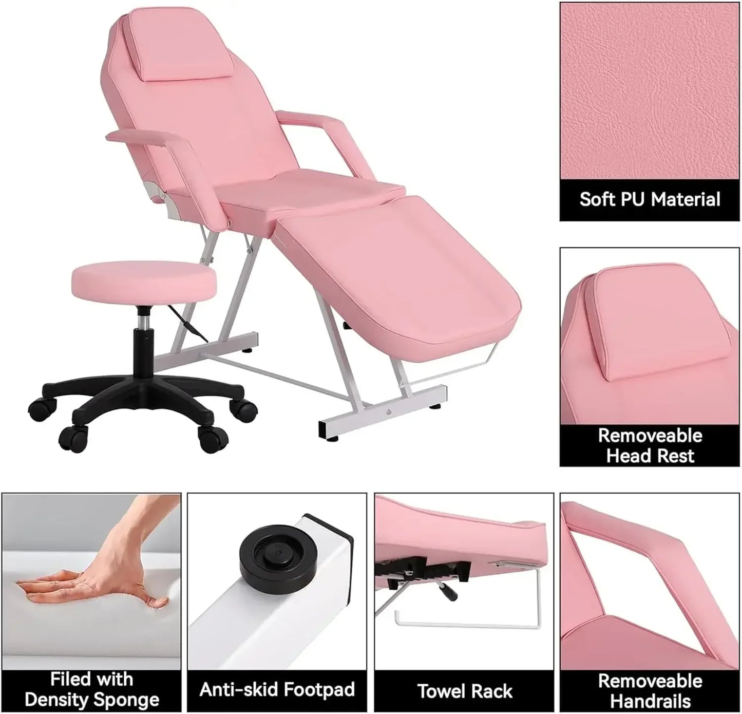 Multipurpose 3-Section Spa Massage Table with Hydraulic Stool