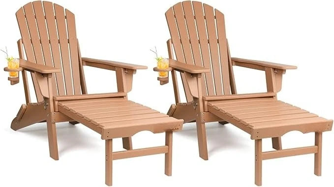 Adjustable Folding Adirondack Chairs Set of 2 with Retractable Ottoman