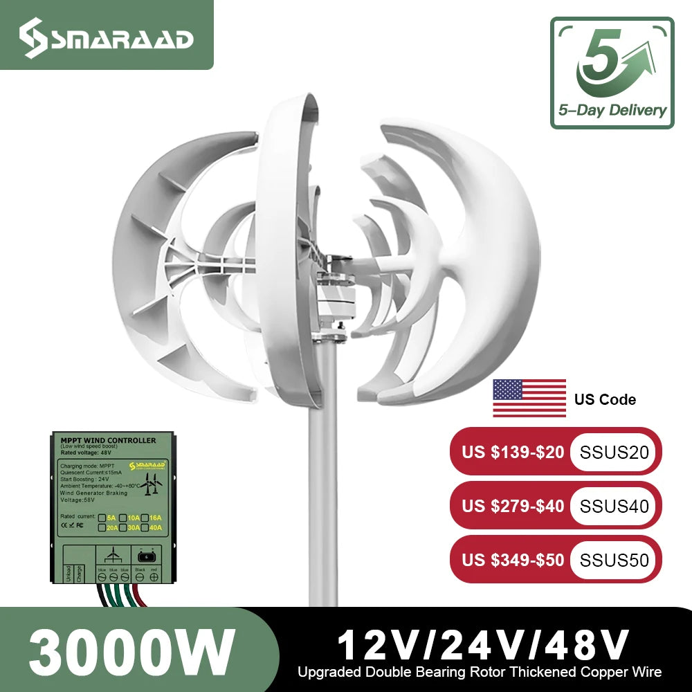3000W Vertical Wind Turbine 12V 24V