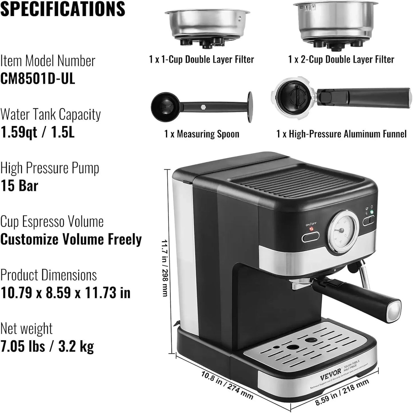 Espresso Maker with Milk Frother Steam Wand