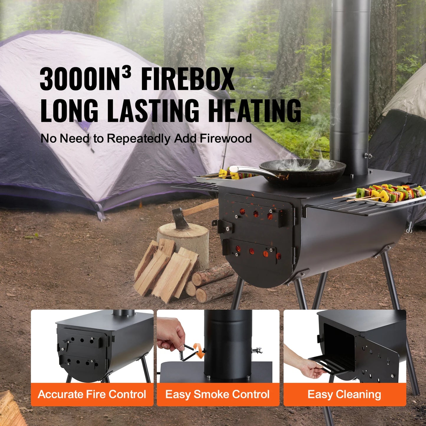 Tent Wood Burning Stove with Chimney Pipes & Gloves