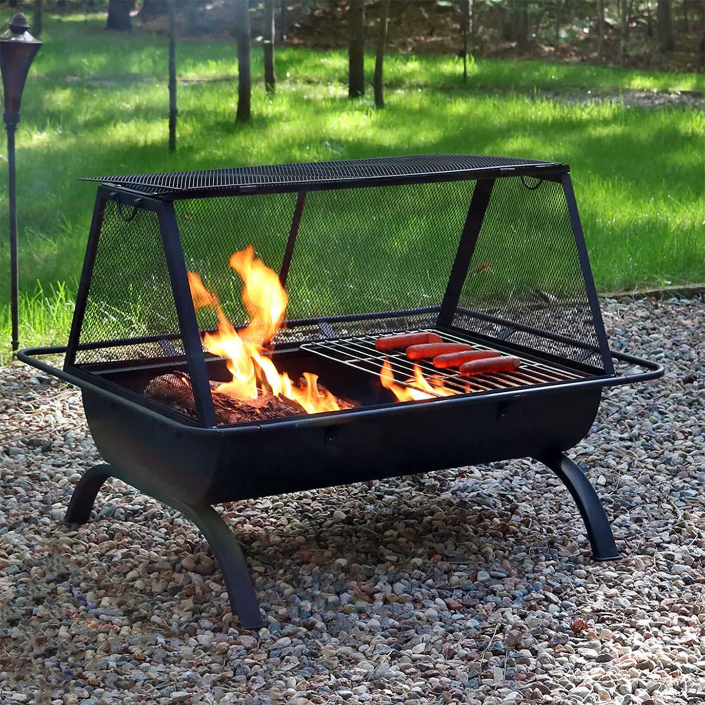 36 in Steel Fire Pit with Grate, Poker, and Cover