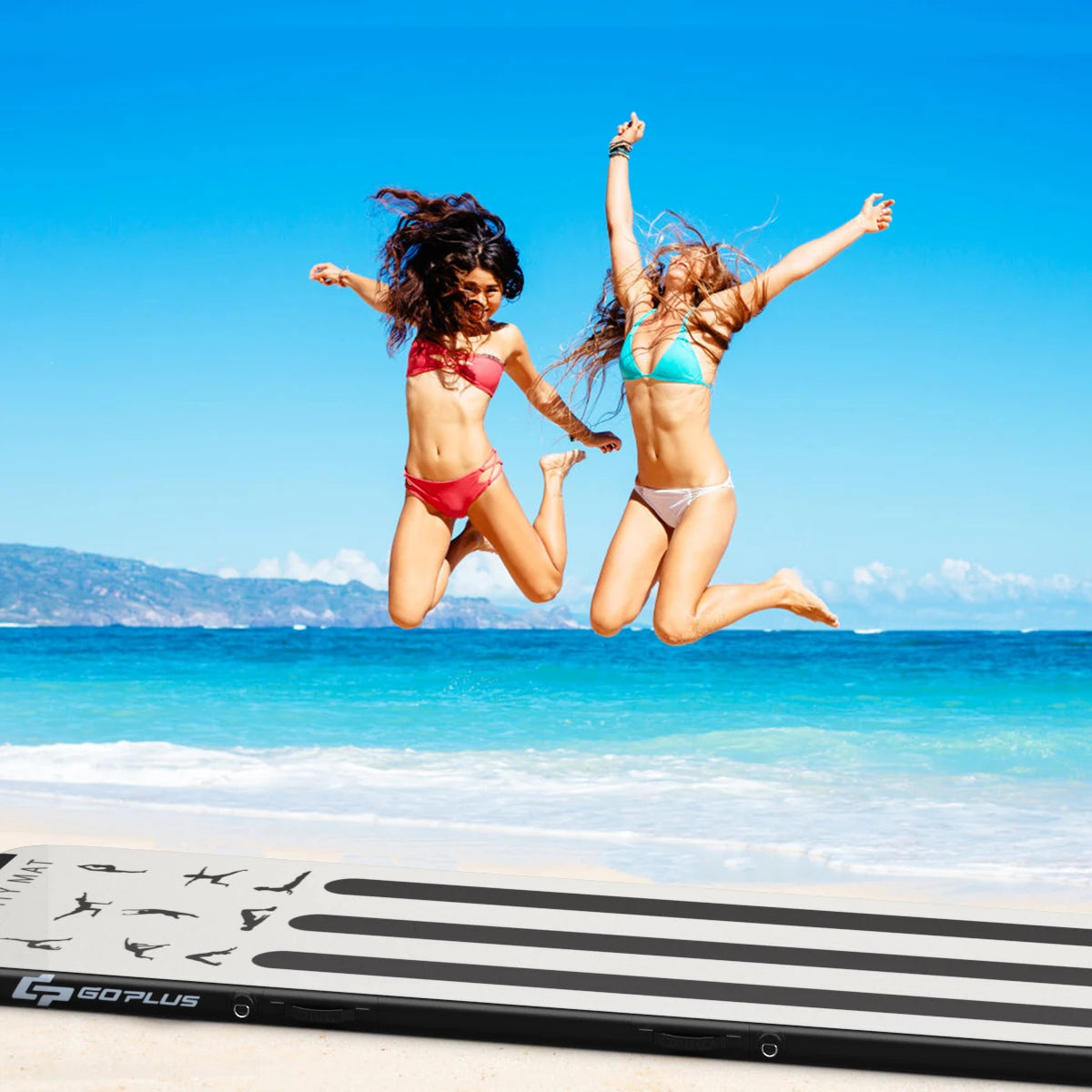 10FT Inflatable Gymnastics Tumbling Mat w/ Pump & Bag Black