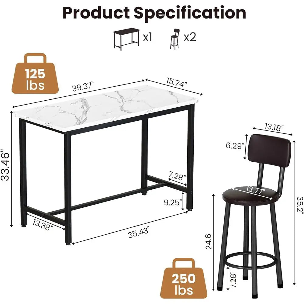 3-Piece Bar Table Set with Stools