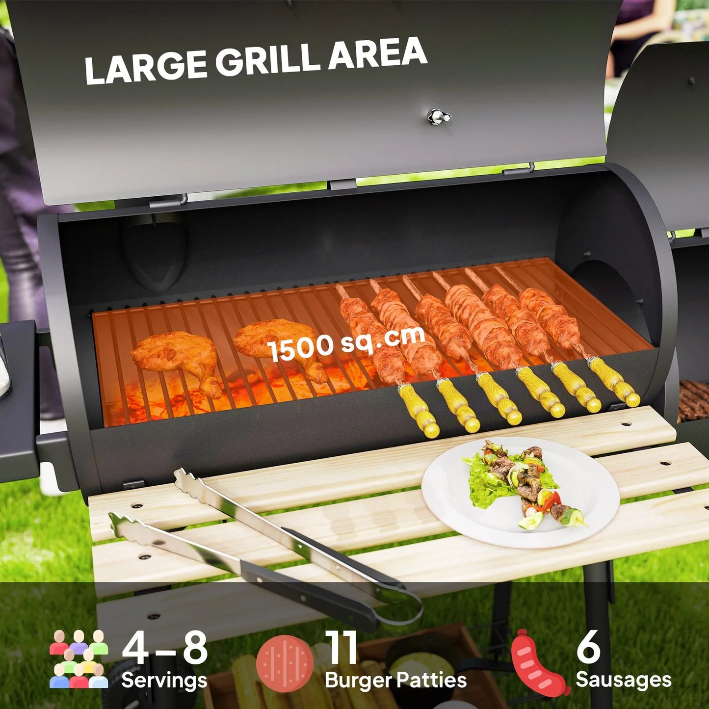 Charcoal BBQ Grill and Offset Smoker Combo