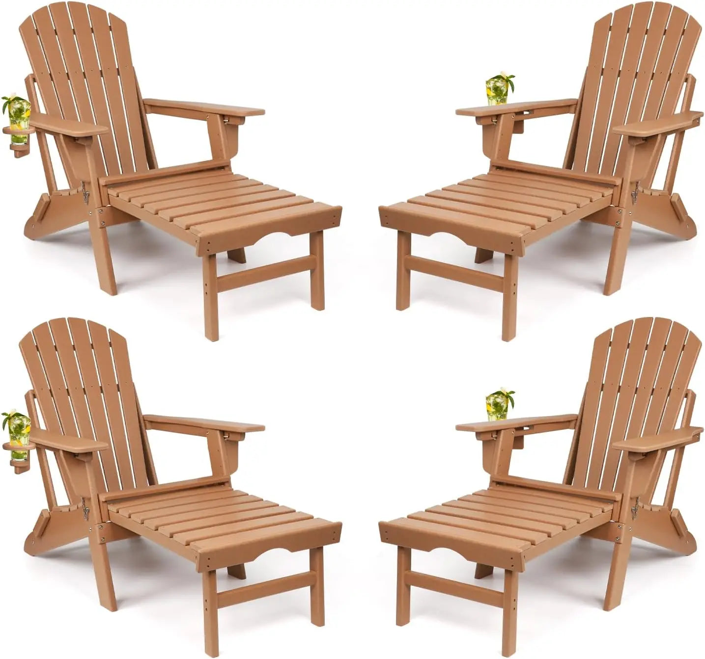 Folding Adirondack Chairs Set of 2 with Retractable Ottoman