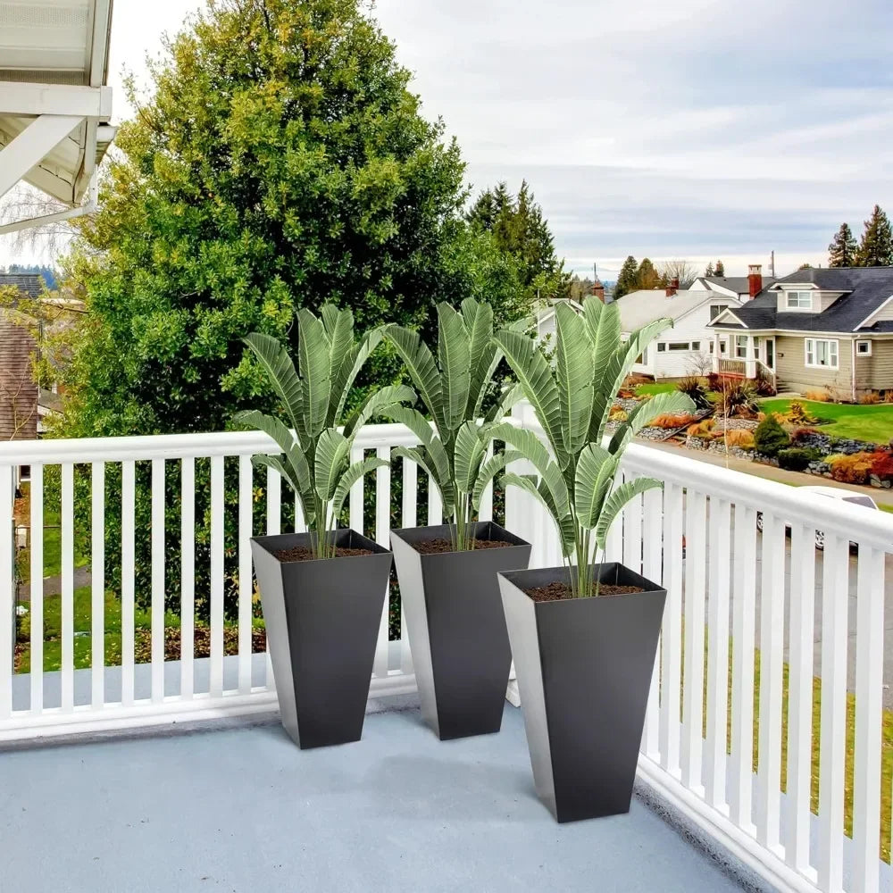 Set of 3 Tall Planters with Drainage Hole