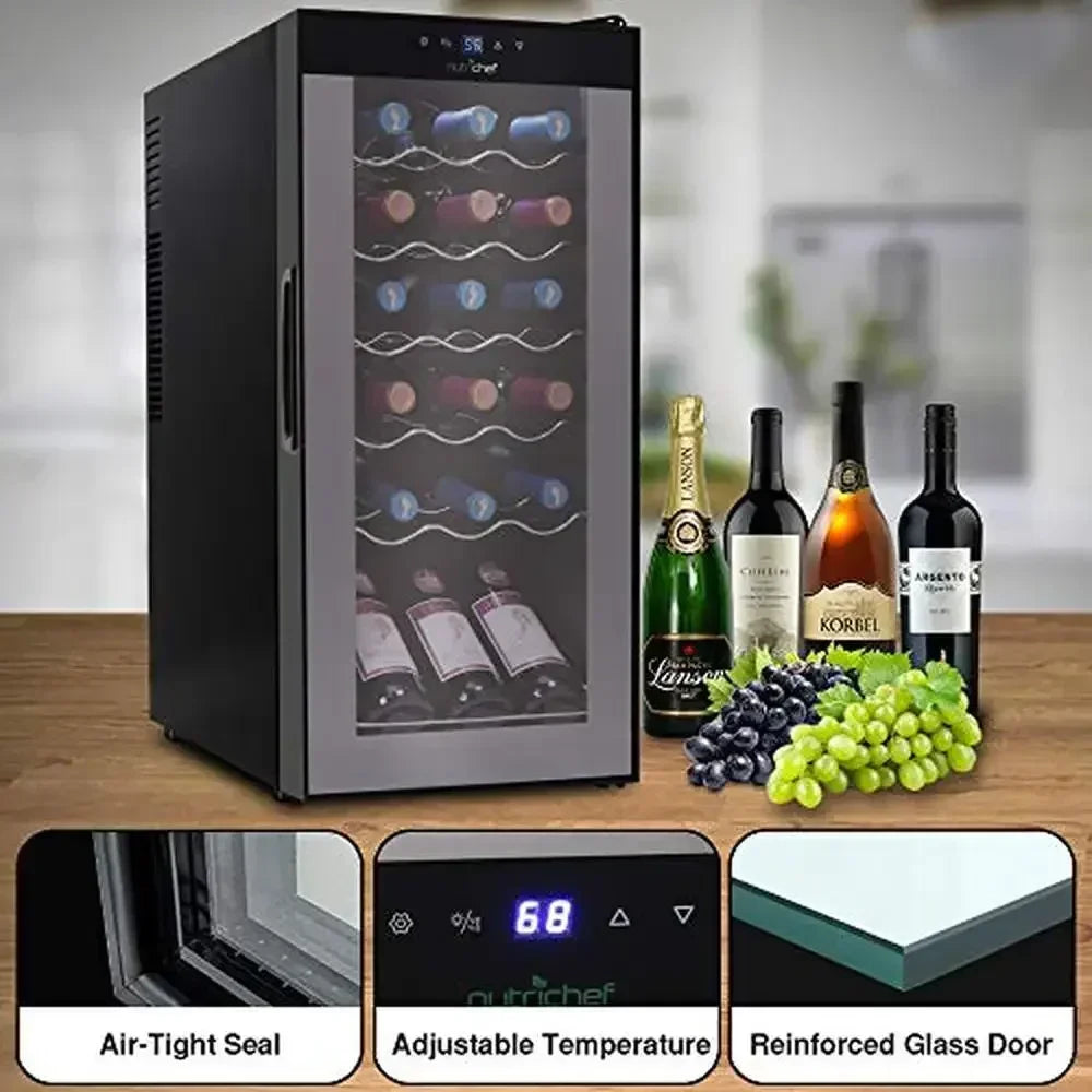 Wine Cooler Refrigerator 18-Bottle Fridge Air-Tight Glass Door Touch Screen Temperature Control Freestanding Easy Access Compact