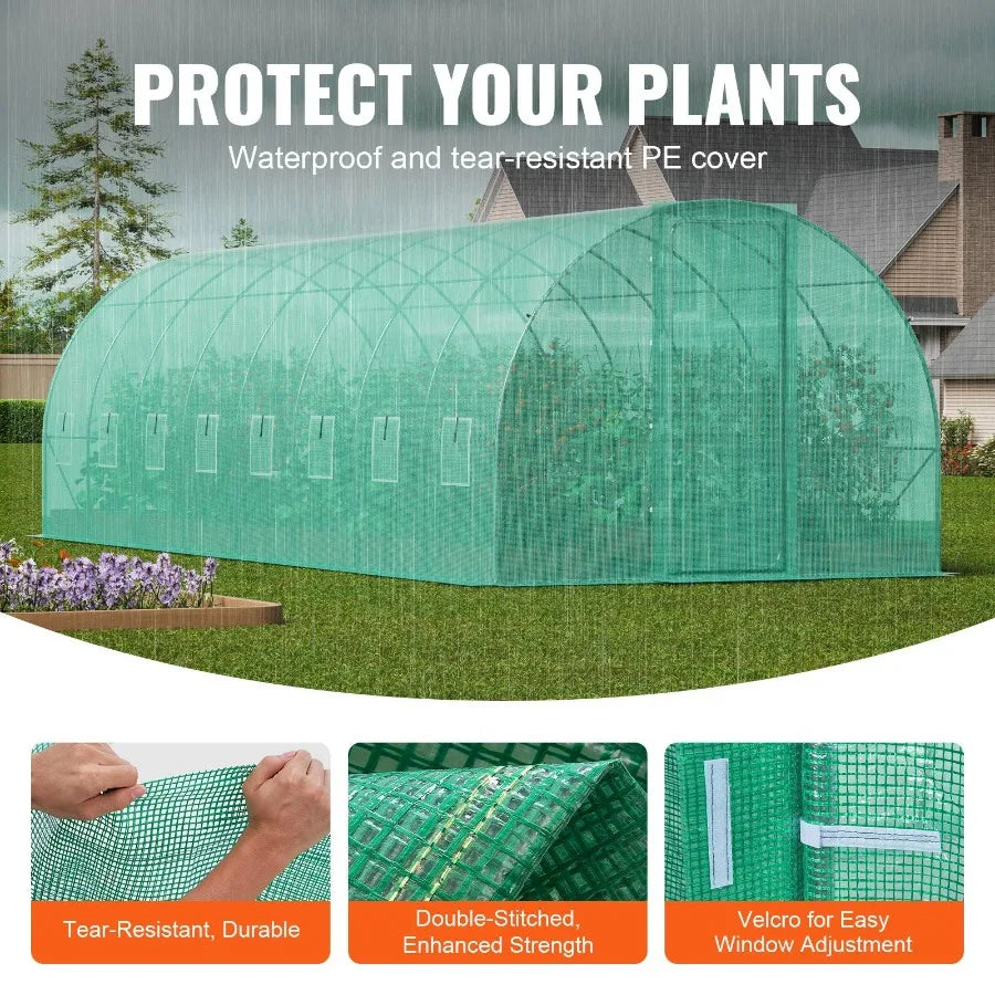 Walkin Tunnel Greenhouse 27.38x9.5x7.38ft Galvanized Frame PE Cover Green