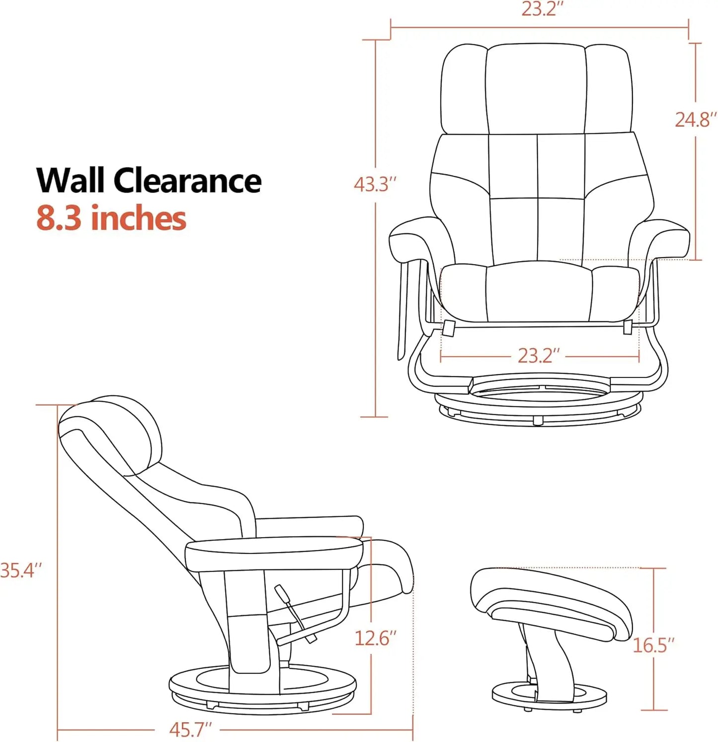 Manual Swivel Recliner with Ottoman, with Vibration Massage