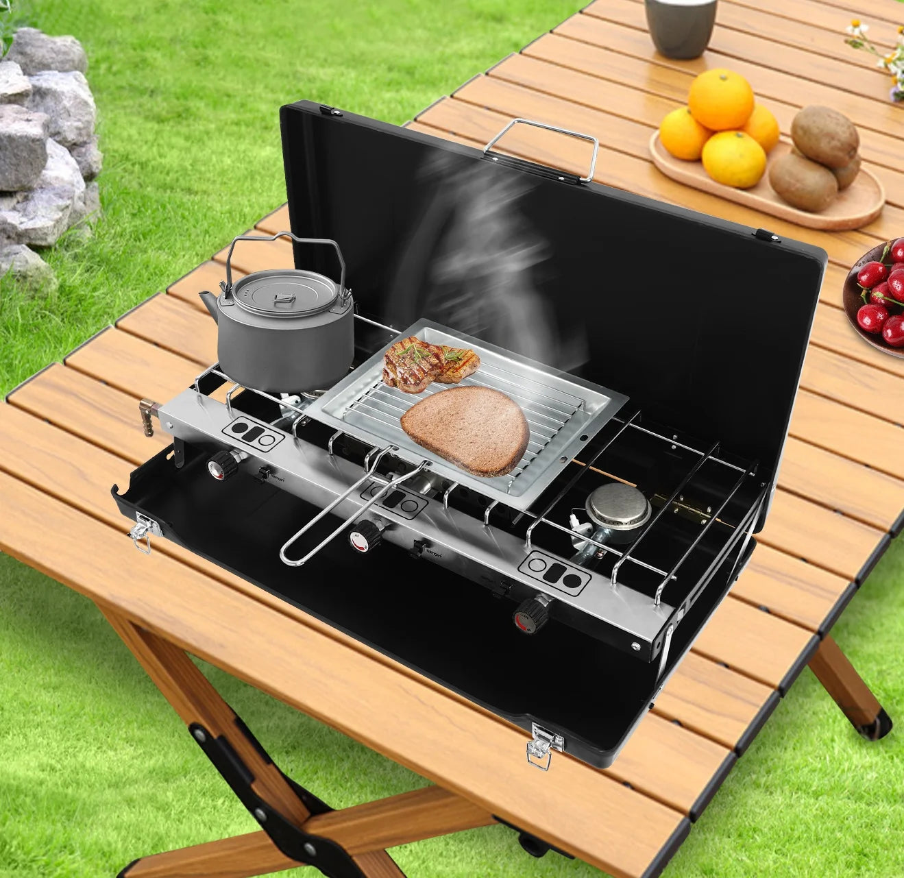 3 Burner Camping Stove Portable, Gas