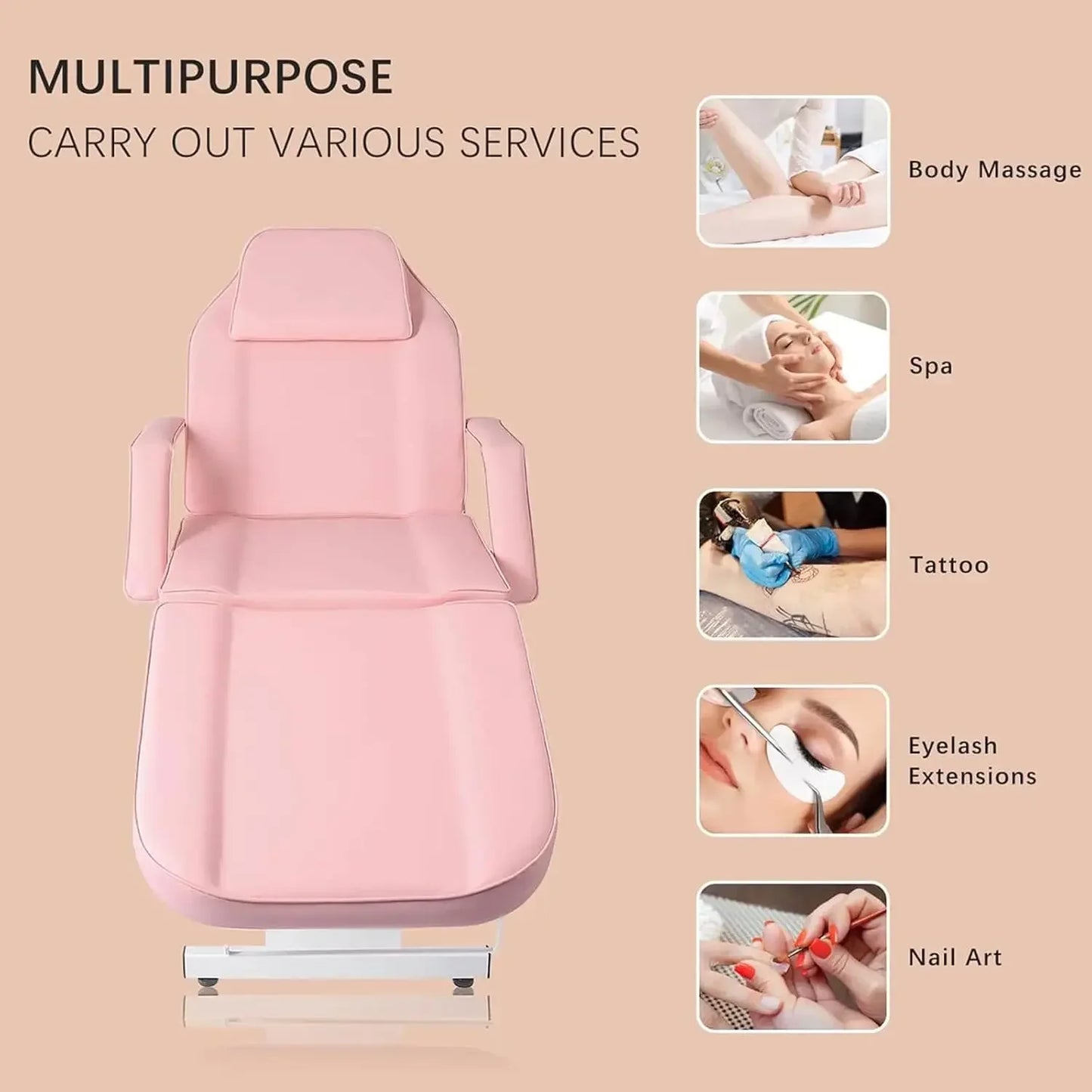Multipurpose 3-Section Spa Massage Table with Hydraulic Stool
