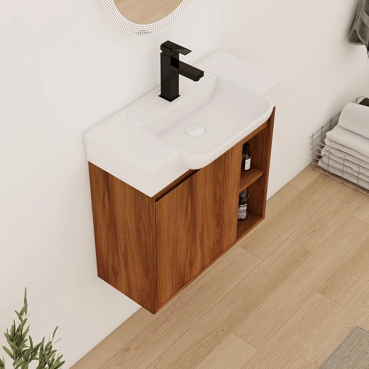 28" Wall-Mounted Bathroom Vanity with Ceramic Sink