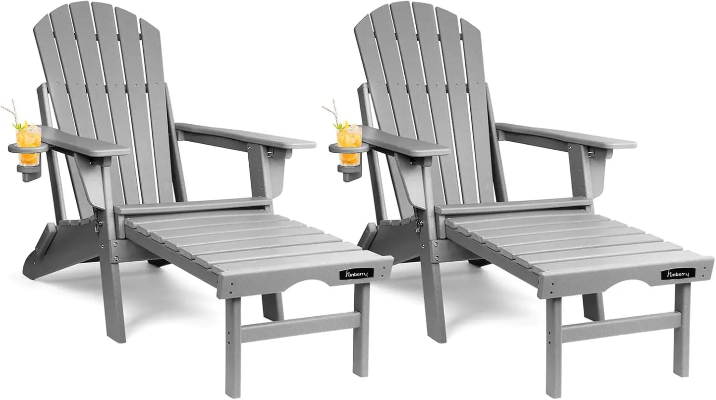Folding Adirondack Chairs Set of 2 with Retractable Ottoman