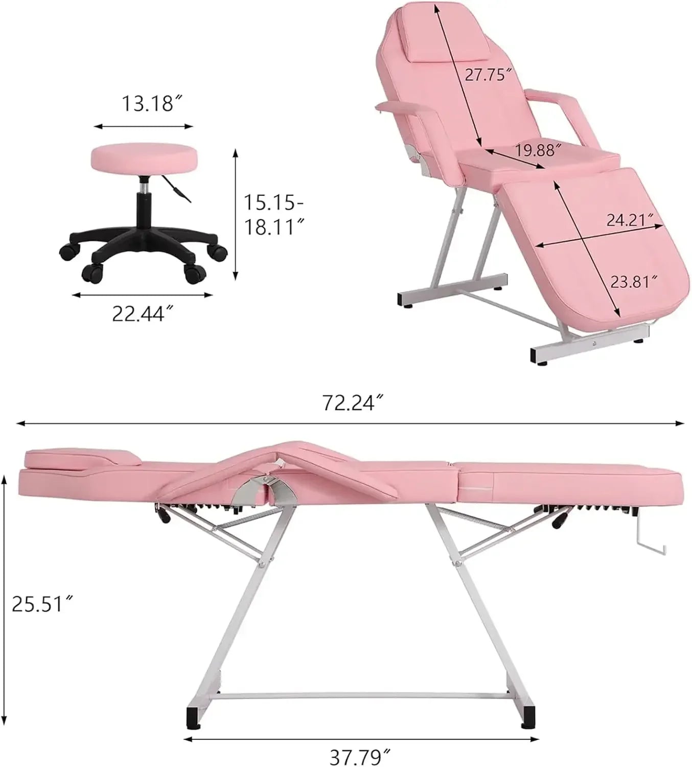 Multipurpose 3-Section Spa Massage Table with Hydraulic Stool