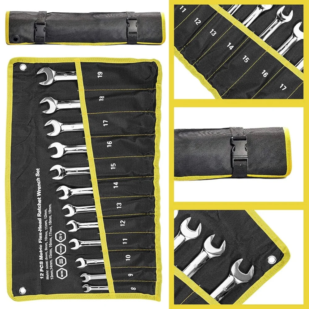 12pcs Combination Ratcheting Wrench Set, Metric