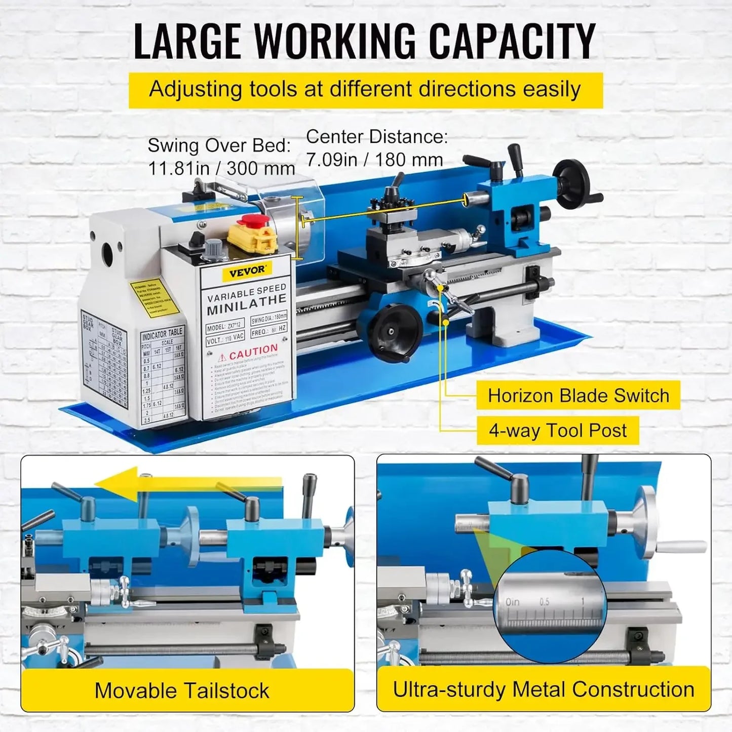 Metal Lathe 7"x12", Variable Speed